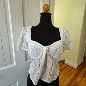 F21 white lace tie crop top